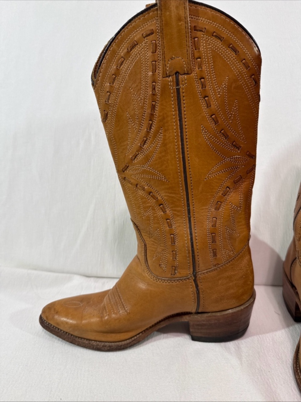 Double H Boots - Womens 6.5 - Leather Cowboy Western Tan Brown Horse Barn Farm - Picture 7 of 16